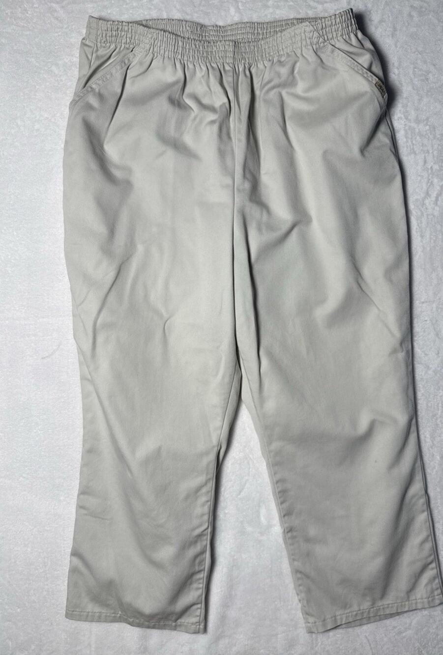 Chic Pants Elastic Waist Pull On Straight Leg Women Plus Size 22W Pockets Cream